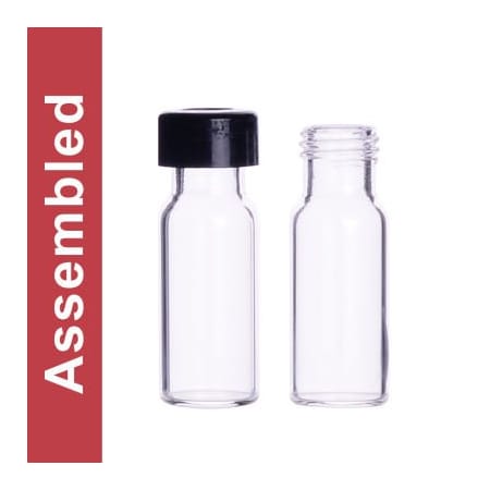 Cp Lab Safety. Wheaton MicroLiter Clear Screw Thread Vial Kit, Blk 9mm Cap, PTFE/Silicone Septa, 100pk 09-1030K-A